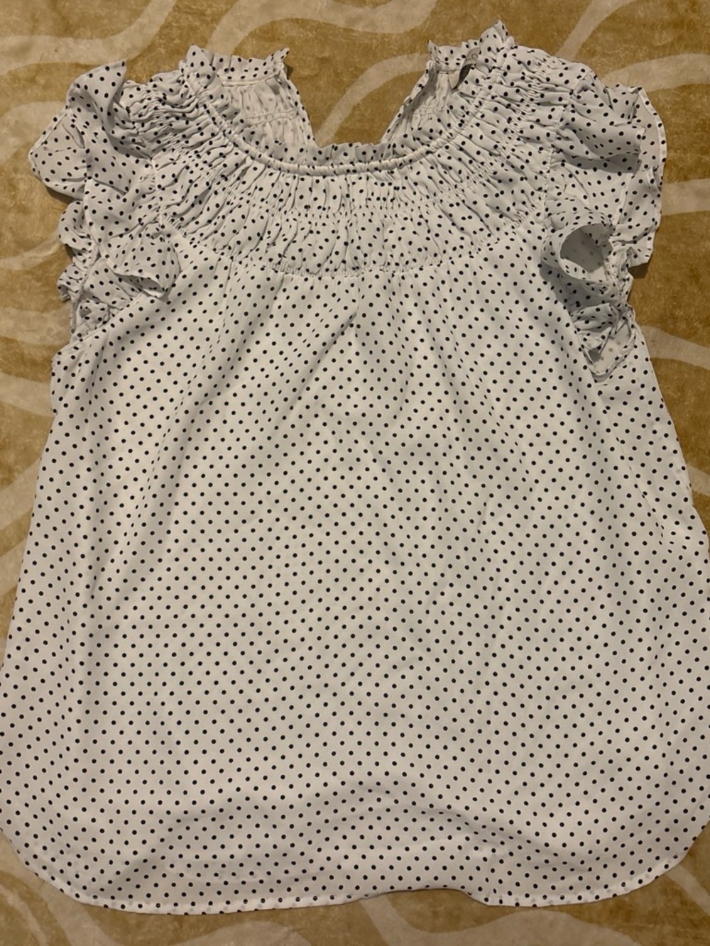 LOFT White Blouse with Black Polka Dots and Ruffle Sleeves